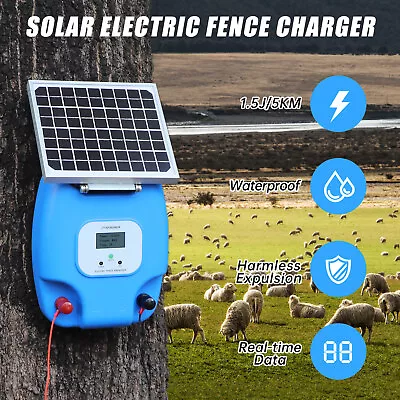 1.5J 5KM Solar Power Charger Electric Fence Energiser For Farm Animal Pet Horse • $182.99