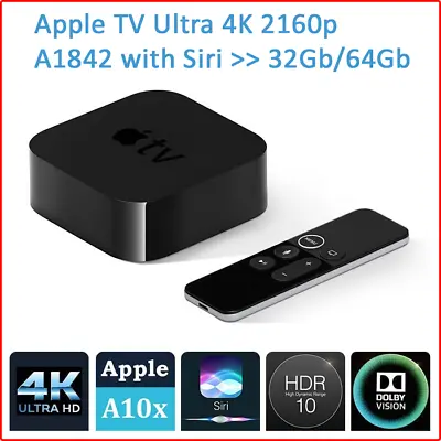 $159 • Buy Apple TV 5th Generation Ultra 4K 2160p HDR10 A1842 Media Streamer - 32Gb, 64Gb