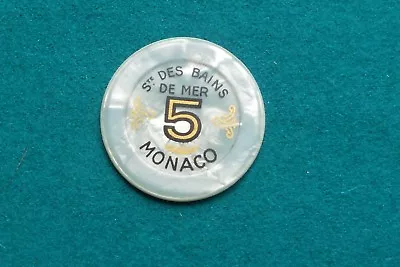 Principality Of Monaco Societe Des Bains De Mer Vintage Casino Chip Five Francs • $125