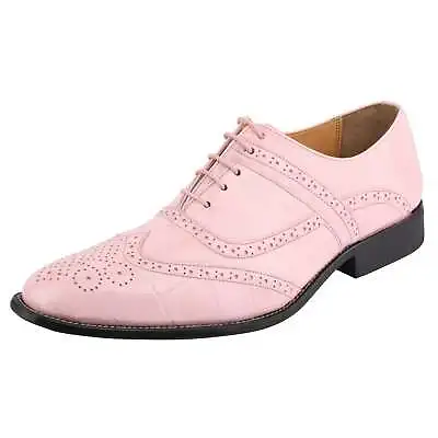 LIBERTYZENO Mens Genuine Leather Croco Lace Up Wingtip Oxford Style  Dress Shoes • $74.99