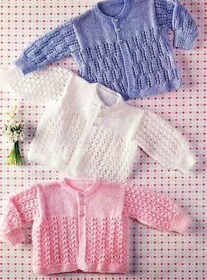 Baby Girls Lacy Matinee Coat Jacket Cardigan 3 Designs KNITTING PATTERN DK 16-20 • £2.15