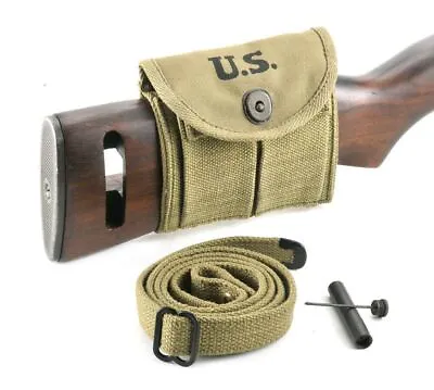 USGI WW2 .30 M1 CARBINE SLING OILER & BUTTSTOCK POUCH Lt. OD Green Dated 1943 • $29.99