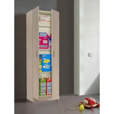 Multi Tall Oak Effect 2 Door Utility Universal Storage Cupboard With Shelves • £159