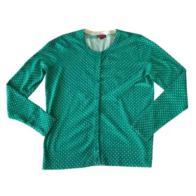 Womens Merona XL Green White Polka Dot Button Front Cardigan Sweater • $8.49