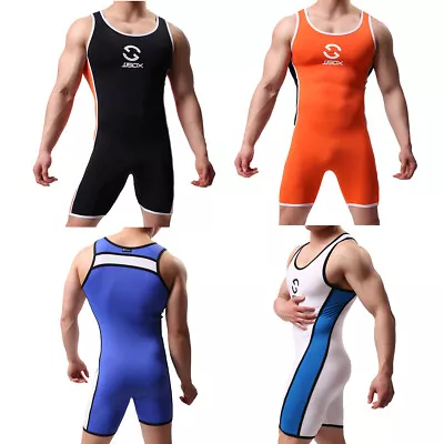 Men Singlet Wrestling Leotard Sleeveless Fitness One Piece Jumpsuit Bodysuit NEW • £11.99