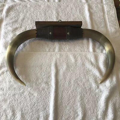 VINTAGE MOUNTED STEER / BULL  HORNS 13”Tip To Tip Leather.  Made In Texas • $79.99