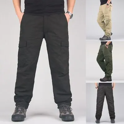 Mens Thermal Fleece Lined  Cargo Combat Work Walking Trousers Windproof Pants UK • £19.59
