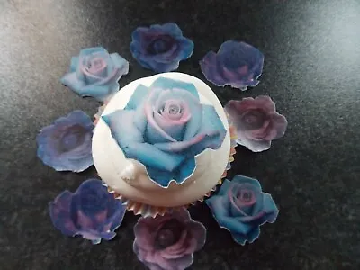 12 PRECUT Edible Purple Roses Wafer/rice Paper Cake/cupcake Toppers • £2.85