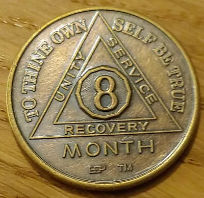 8 Months Alcoholics Anonymous AA Bronze Medallion Coin Sobriety Chip Eight Month • $4.99