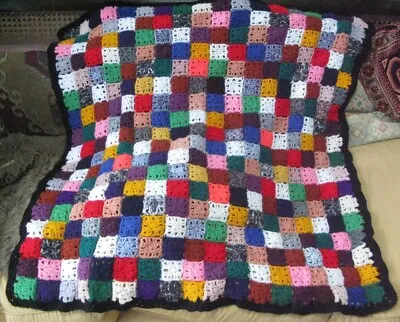 Vintage Style Patchwork Hand Knitted Crochet Baby Blanket Pram Cot 94cm X 94cm • £18