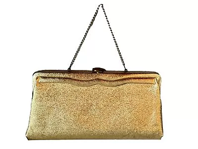 GORGEOUS Vintage 60’s GOLD Faux Leather Evening Clutch Purse Bag RETRO HOLLYWOOD • $25