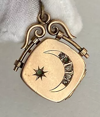 Victorian Crescent Moon Gold Filled Antique Square Locket Wightman & Hough 6.60g • $224.99