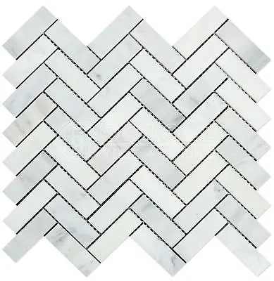 Carrara White Italian (Bianco Carrara) Marble 1 X 3 Herringbone Mosaic Tile • $9.50