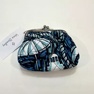 NWT Vera Bradley Kiss Coin Purse Shore Enough NEW Beach Pouch Kiss Lock Blue • $17.99