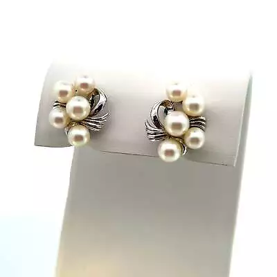 Mikimoto Estate Akoya Pearl Clip-on Earrings Silver 5-6 Mm 6.4 Grams M366 • $249