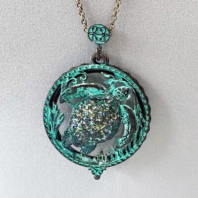 Patina Tone 5x Magnifying Glasses Sea Ocean Life Turtle Design Pedant Necklace • $17.99