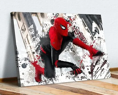 Canvas Wall Print Artwork Spider Man Splash Art Movie Marvel Kids Bedroom • £14.99