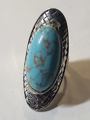 Vintage Sterling Silver 925 Turquoise Large Ring Size 6 • $39.99