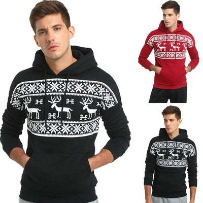 $29.68 • Buy Christmas Hooded Sweater Jacket Long Sleeved Sweater Top For Mens