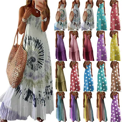 $22.99 • Buy Plus Size Women Boho Beach Strappy Maxi Dress Summer Sleeveless Casual Sundress
