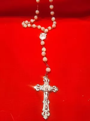 Vintage Rosary INRI White Beads Silver Tone Cross • $18