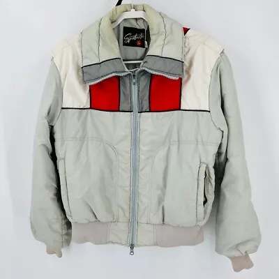 Sportscaster Vintage Winter Jacket Size L Grey Red White  80's Ski Jacket • $35