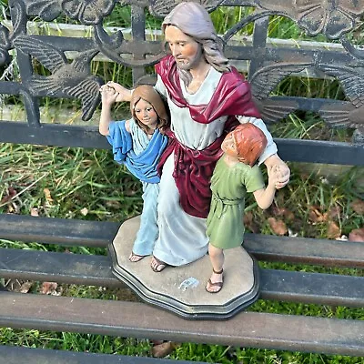 Vintage Jesus Christ Statue With Girl & Boy Kids Children Religious Figurine • $24.99