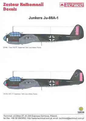 Techmod Decals 1/32 JUNKERS Ju-88A-1 German Bomber • $11.99