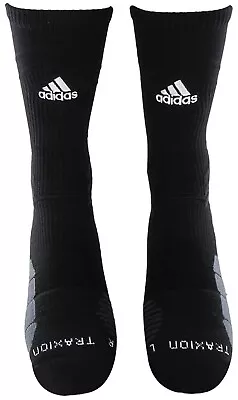 NWT ADIDAS L 9.5 - 12  MENACE CREW CLIMALITE TRAXION BLACK Grey LARGE MENS SOCKS • $8.49