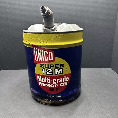 Unico Super 12 M Motor Oil 5 Gallon Metal Can Advertisement With Handle • $100