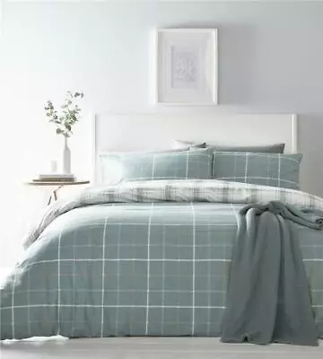 Tartan Duvet Set Quilt Cover & Pillow Case Duck Egg Teal Check Bedding  • £20.69