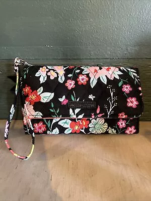 Vera Bradley Accordian Wallet Black Base With Pink And Red Flowers • $25