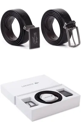 LACOSTE Leather 4in1 Belt & Buckles GIFT SET 371 T110/44 RC4011 Black Brown • £59.99
