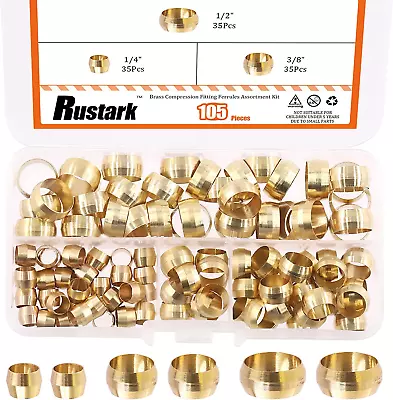 105Pcs 1/4” 3/8” 1/2” Brass Compression Fitting Sleeves Ferrules Assortment Kit  • $20.45