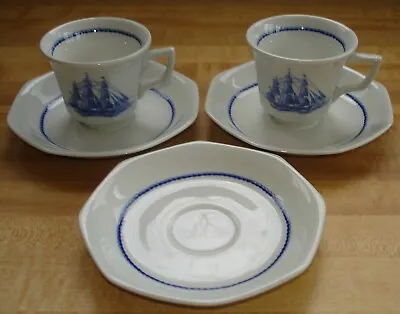 $39.99 • Buy (2) Wedgwood American Clipper Blue Demitasse Cups & Saucers + 1 Saucer -- 2 3/8 