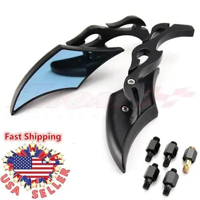 Motorcycle Universal Metal Black Side Rear View Mirrors 8MM 10MM Blade Bobber US • $25.99