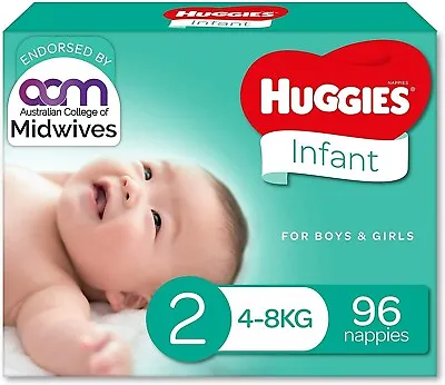 $49 • Buy Huggies Infant Nappies Size 2 (4-8kg) 96 Count