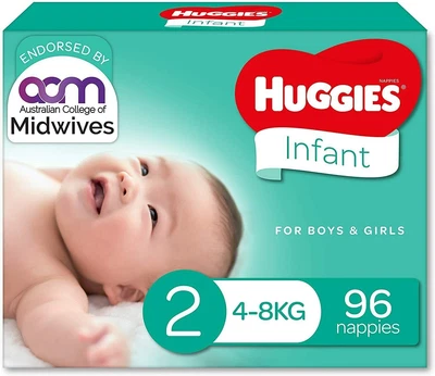 $49 • Buy Huggies Infant Nappies Size 2 (4-8kg) 96 Count