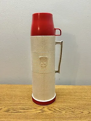 Thermos Brand Vintage Thermos Red Tan Model 2402 Quart Size Hot & Cold W Handle • $12.99