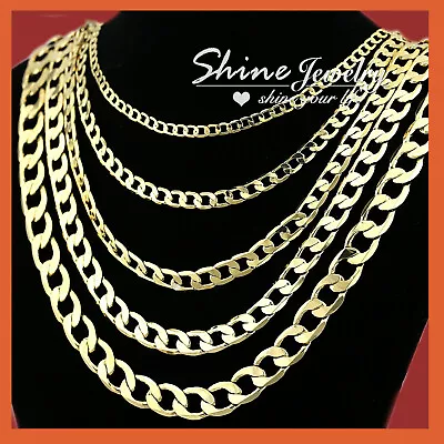 $9.99 • Buy 18k Yellow Gold Gf Flat Ring Curb Chain Women Men Solid Charm 16-30inch Necklace