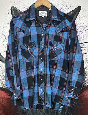 Vintage ATB Pearl Snap Western Cowboy Plaid Flannel Button Up - L • $20