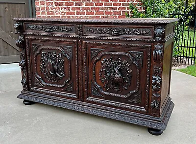 Antique French Server Sideboard Buffet Hunt Cabinet Black Forest Oak Dogs 19C • $4750