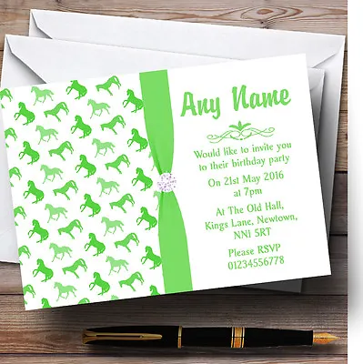 Green And White Horses Personalised Children's Birthday Party Invitations • £8.99