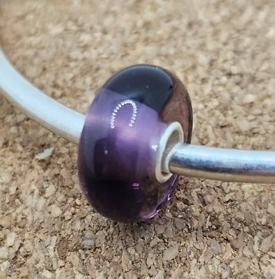 Authentic Dark Purple Glass Murano European Charm Bead 925 Sterling Silver • $10.95