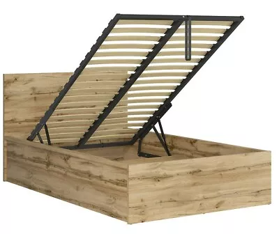 Sturdy Ottoman Euro Double Bed Frame Gas Lift Up Storage Oak Wotan 140cm Tetrix • £574.95