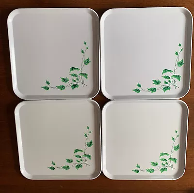 Vintage SERV-A-DISH Square Metal Trays Ivy Pattern Set Of 4 White 10 3/4  Square • $12.50