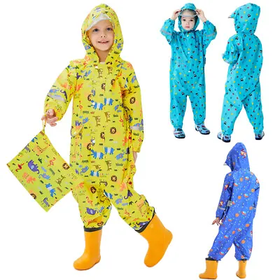 Kids Raincoat Puddle Suit Waterproof Hooded Rainwear Cartoon Muddy Suit Coat UK • £17.99