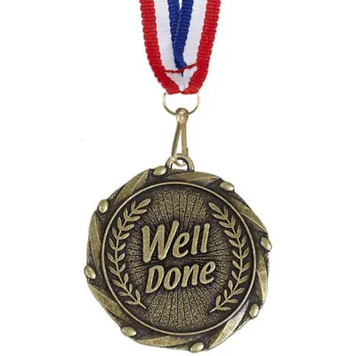 GOLD WELL DONE MEDAL 10th 15th 20th 25th 30th ANNIVERSARY INC ENGRAVING & RIBBON • £5.25