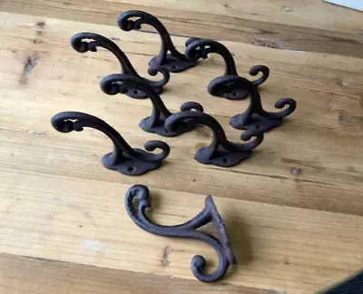 8 Cast Iron Rustic Victorian Style Coat Hooks Hook Rack Hall Tree Vintage Look • $29.99