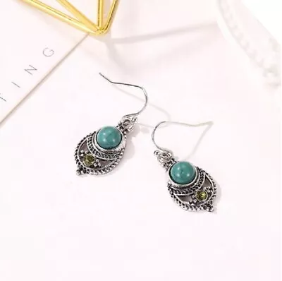 £3.45 • Buy Vintage Boho Dangle Drop Hollow Earrings Silver Turquoise Teardrop For Women UK
